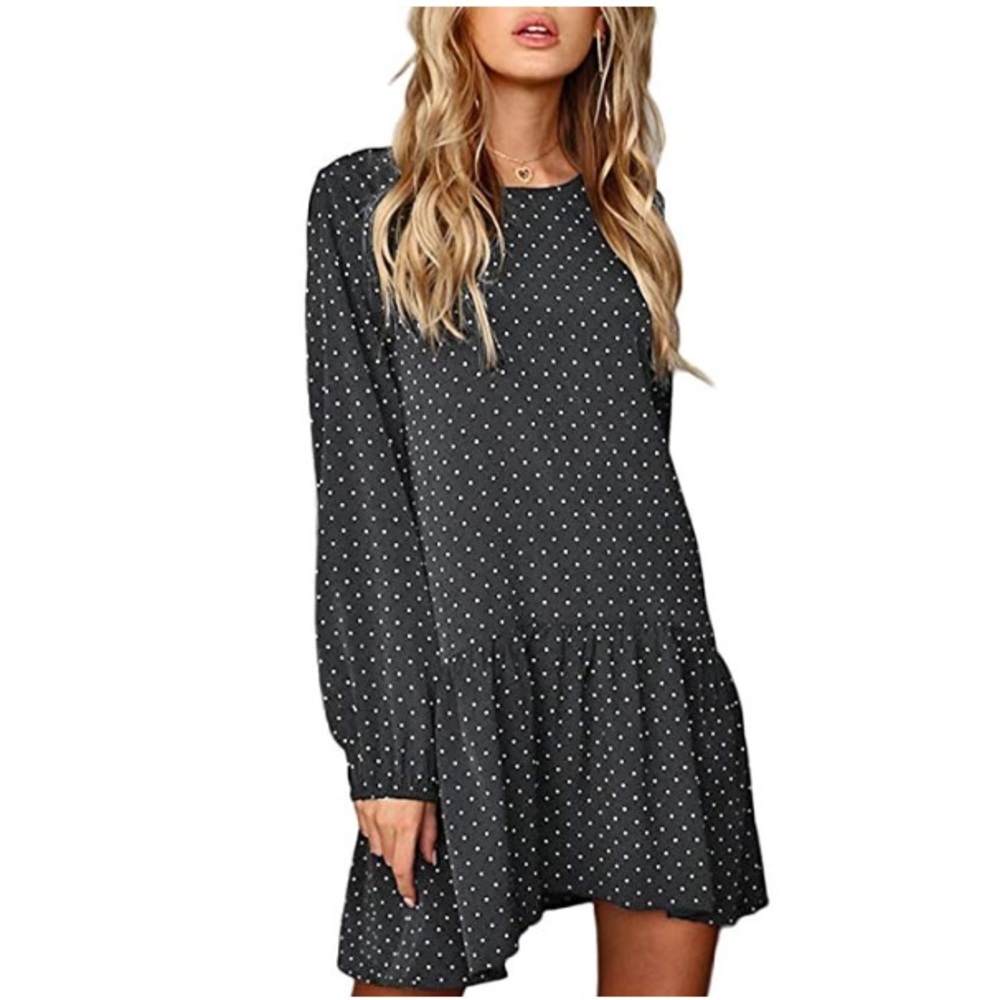 Polka Dot Long Sleeve Boyfriend Fit Mini Dress - Picture 2 of 5